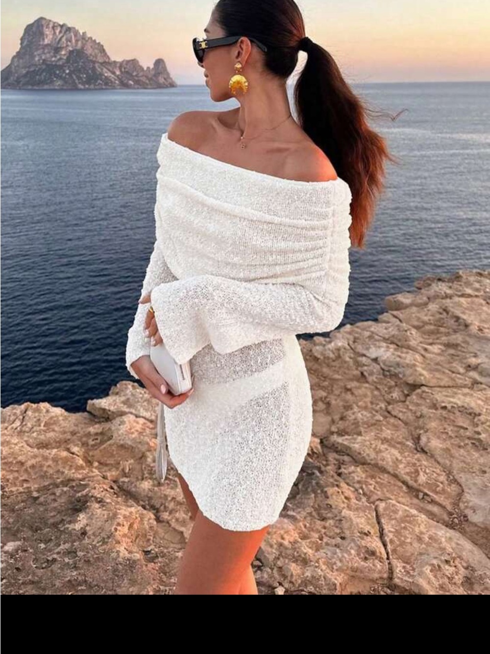 Off-Shoulder White Knit Dress Cover Up